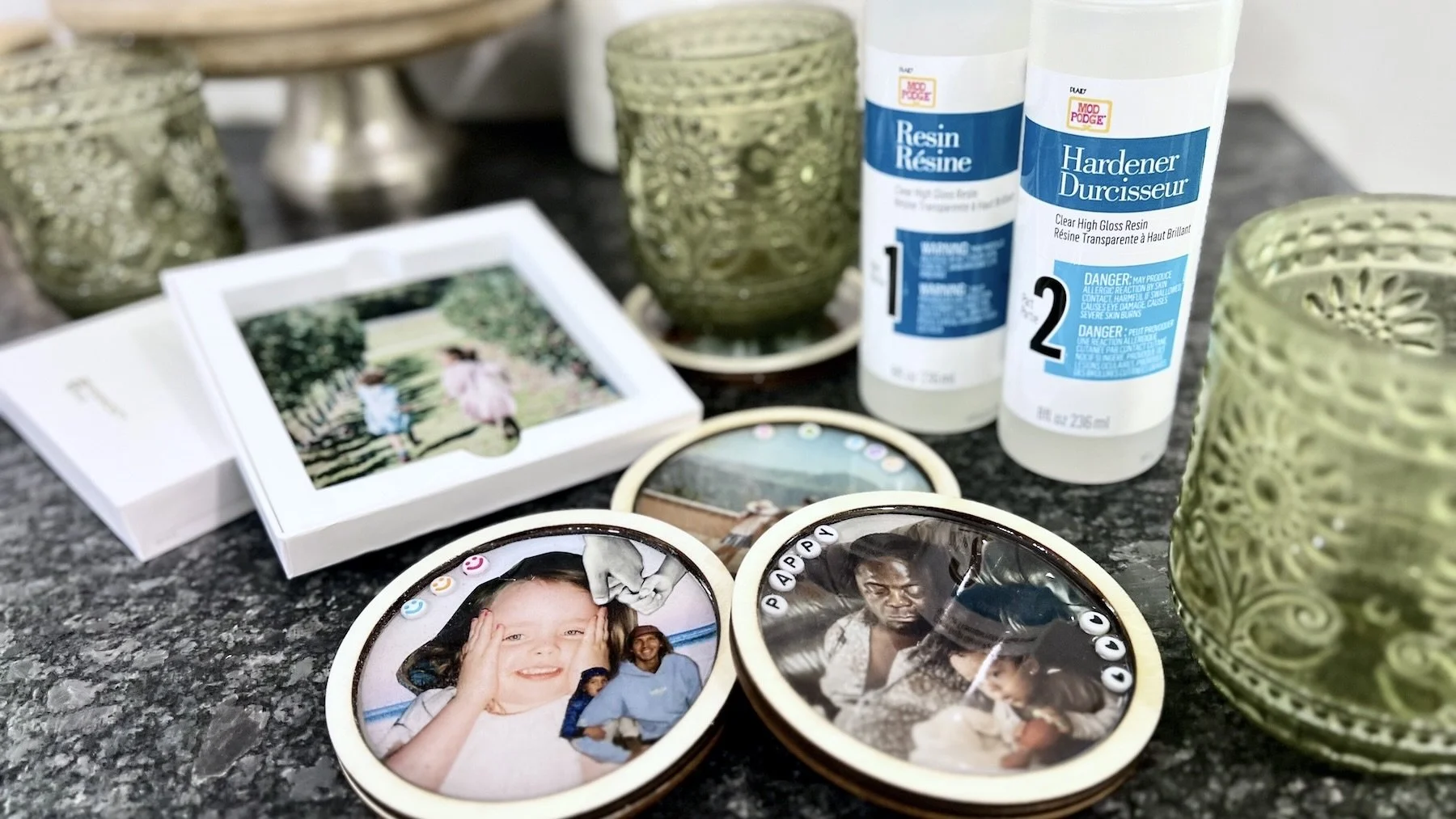 DIY Fathers Day Photo Coasters With Mod Podge Resin