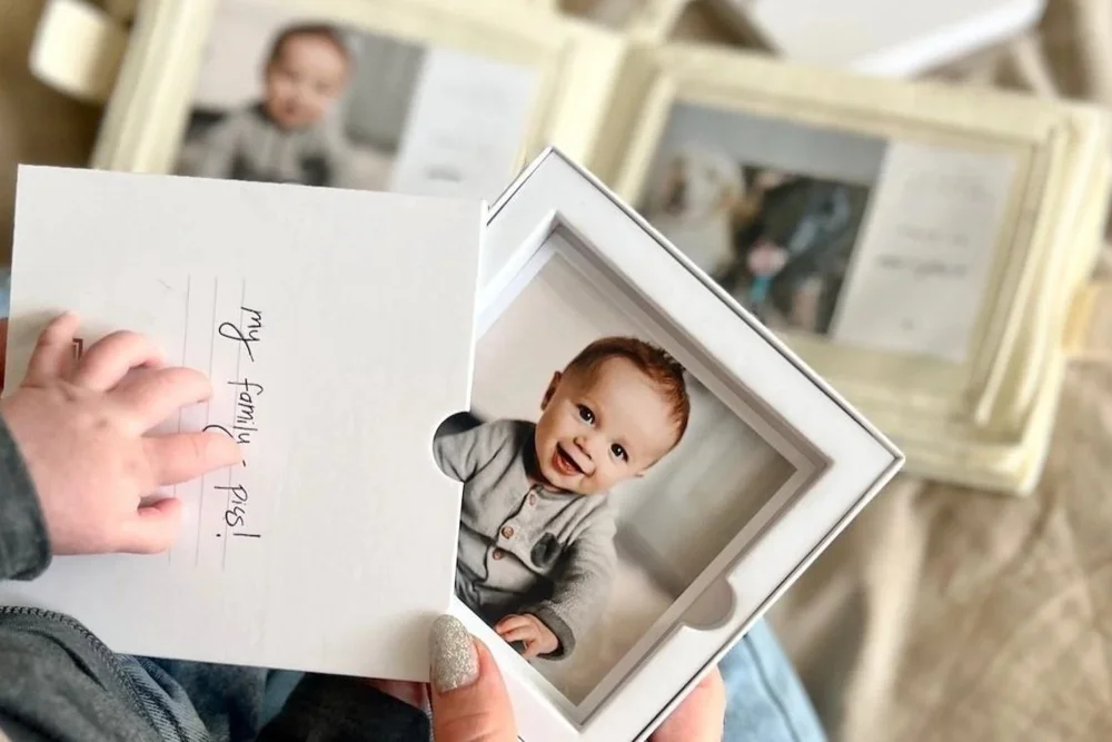 Archival square baby photo print lifted from a Persnickety Box keepsake box