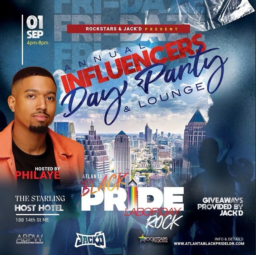 Catch @philaye hosting the @atlantablackprideldr Influencer&rsquo;s Day Party sponsored by @Jackdapp this Friday! Then that night he&rsquo;ll be on the red carpet and award presenting for their Awards Dinner! ✨ Get your tickets today
