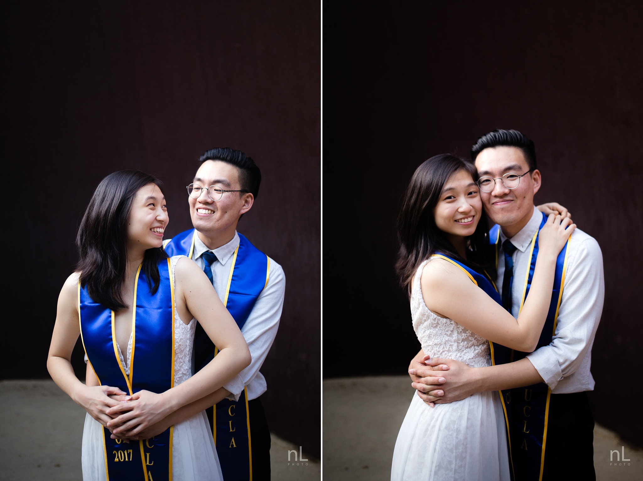 los angeles ucla senior graduation portrait cute couple smiling and hugging in love