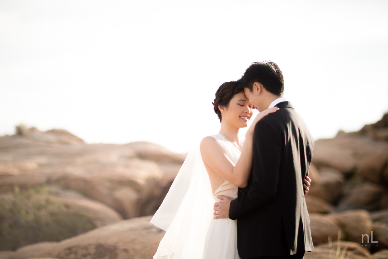 joshua-tree-engagement-wedding-elopement-photography-stylized-photoshoot-bride-and-groom-portrait-intimate-moment-on-rocks