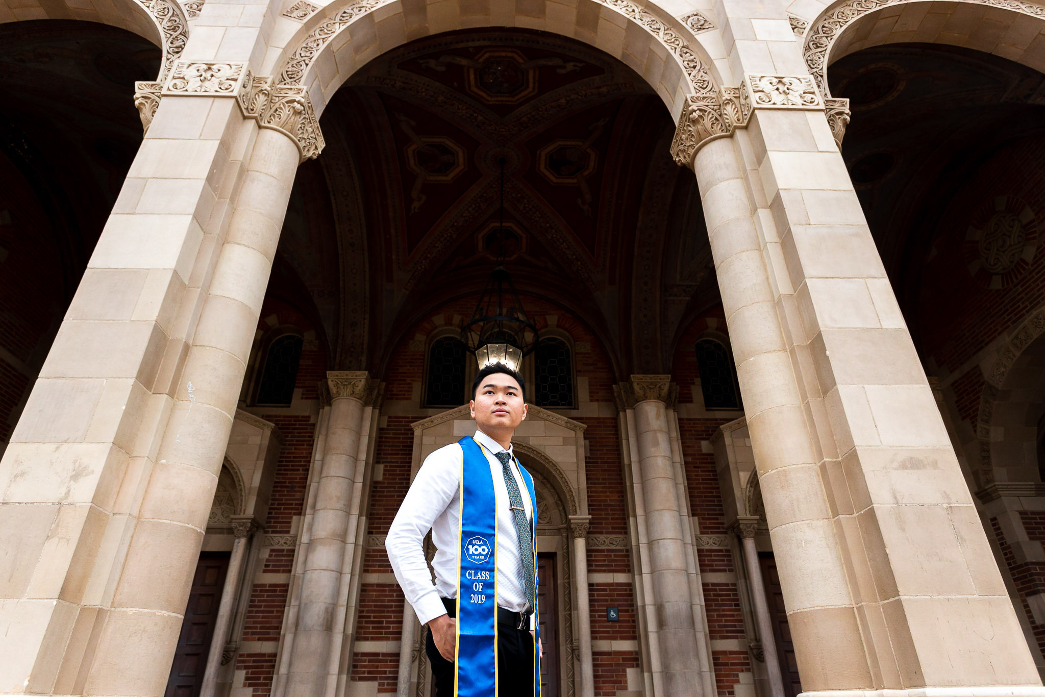 UCLA graduation portraits, epic wide photo at Royce Hall Arches 