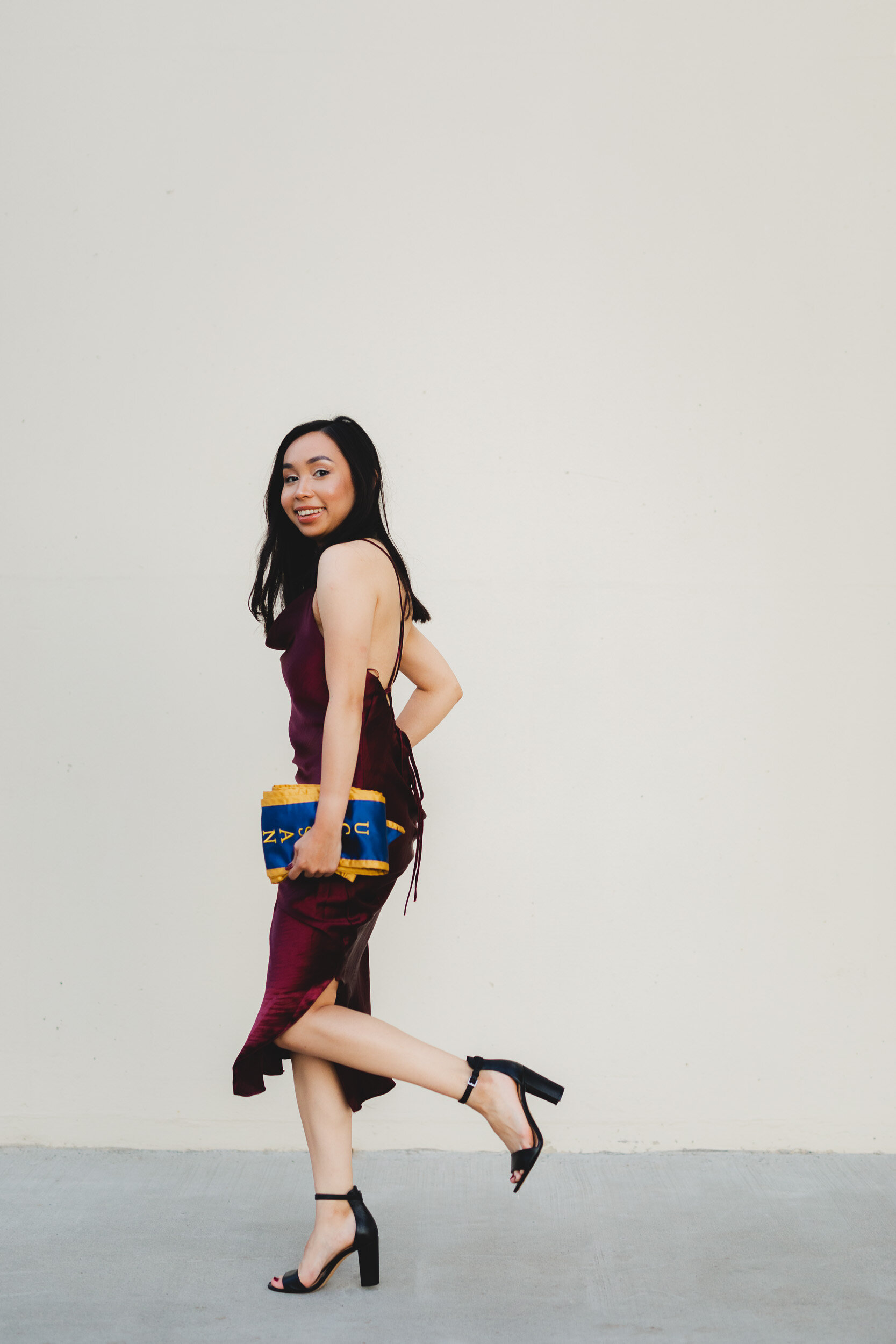 UCSD fun graduation portrait with cocktail dress