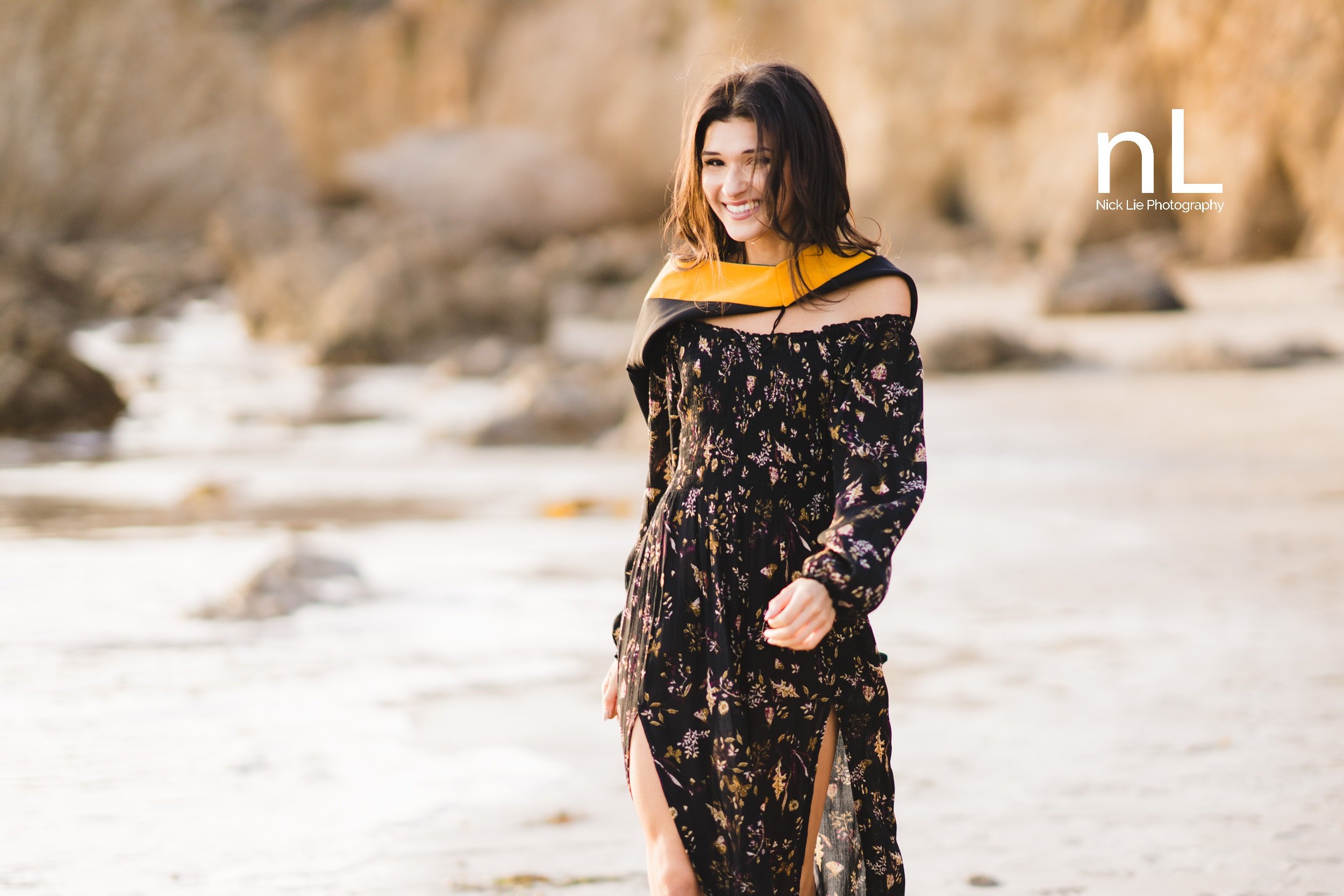 Beach graduation portraits at sunset