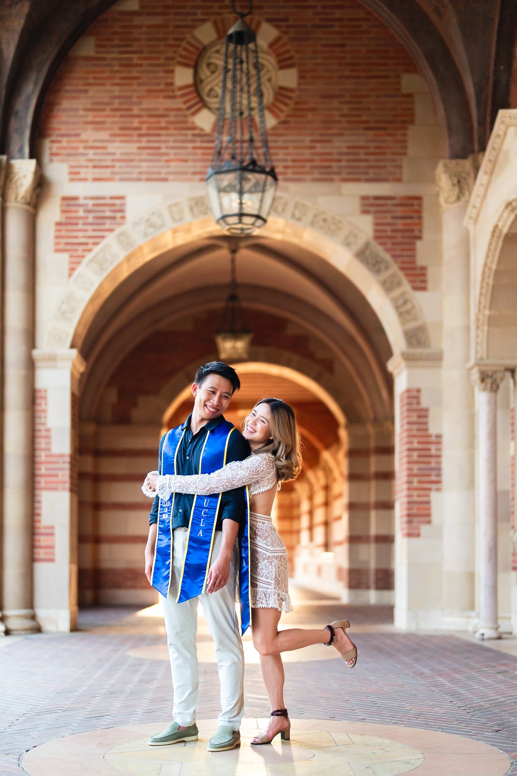 Graduation photos at UCLA Royce Hall Arches at sunset