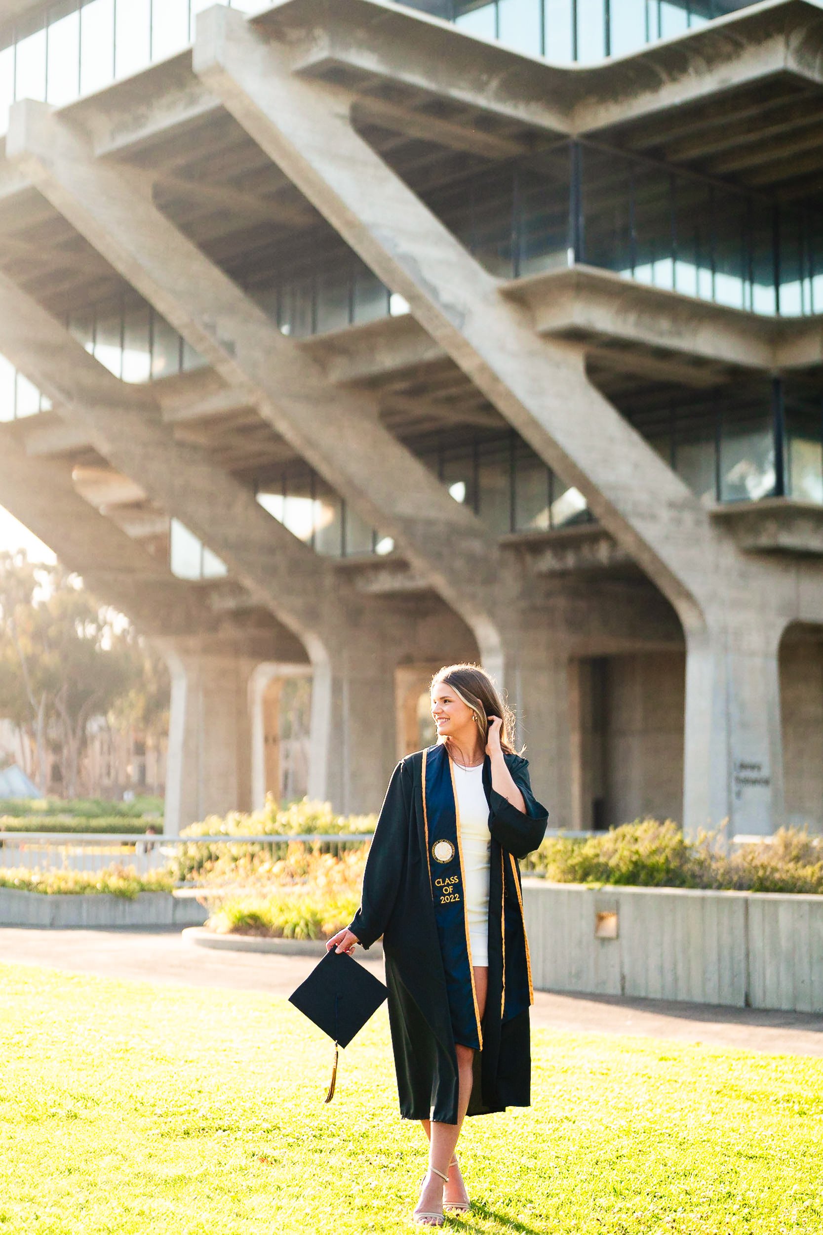 bright and sunny sunset photo at Geisel Library