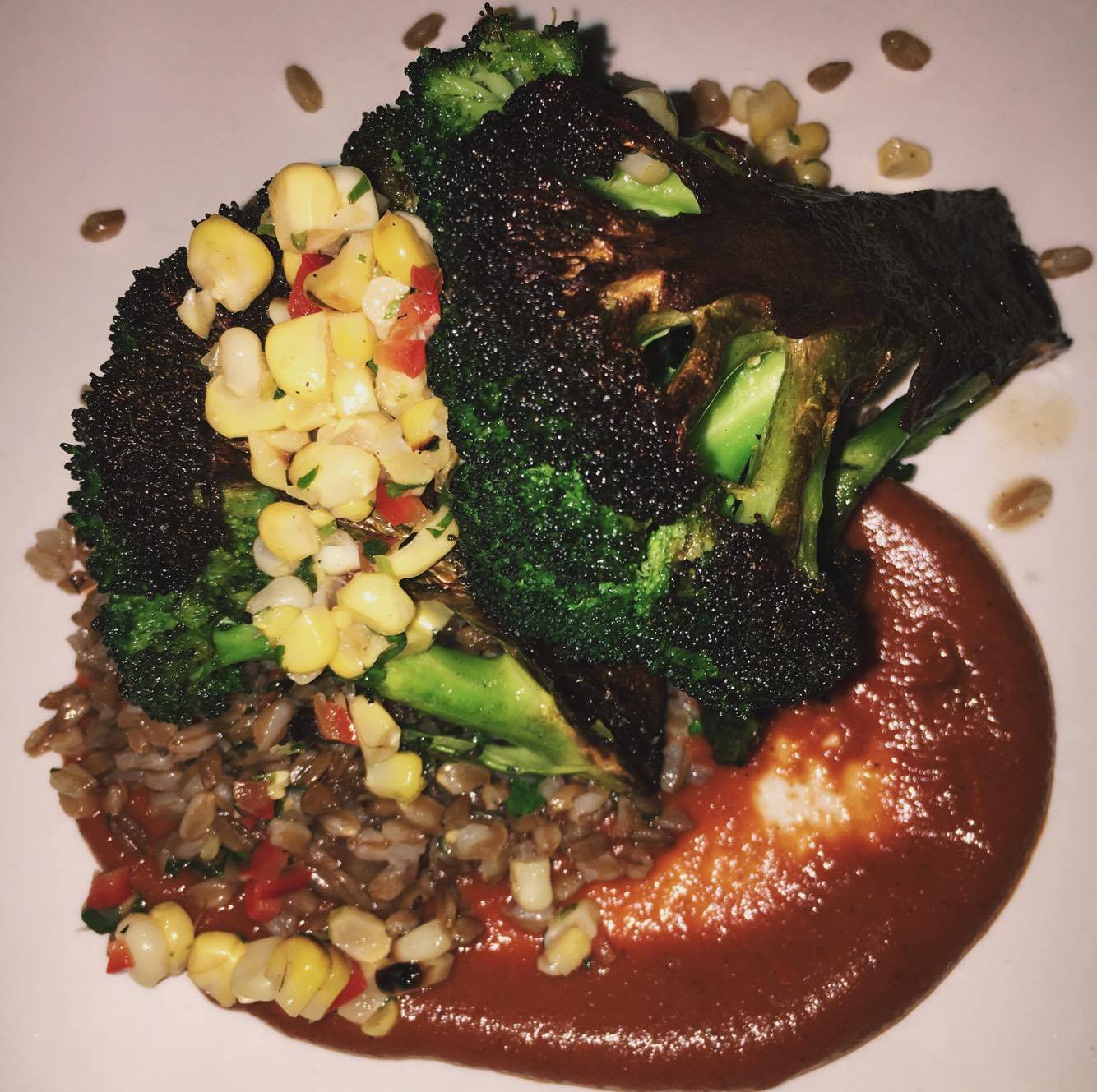 Roasted Broc with Grains and tomato puree 