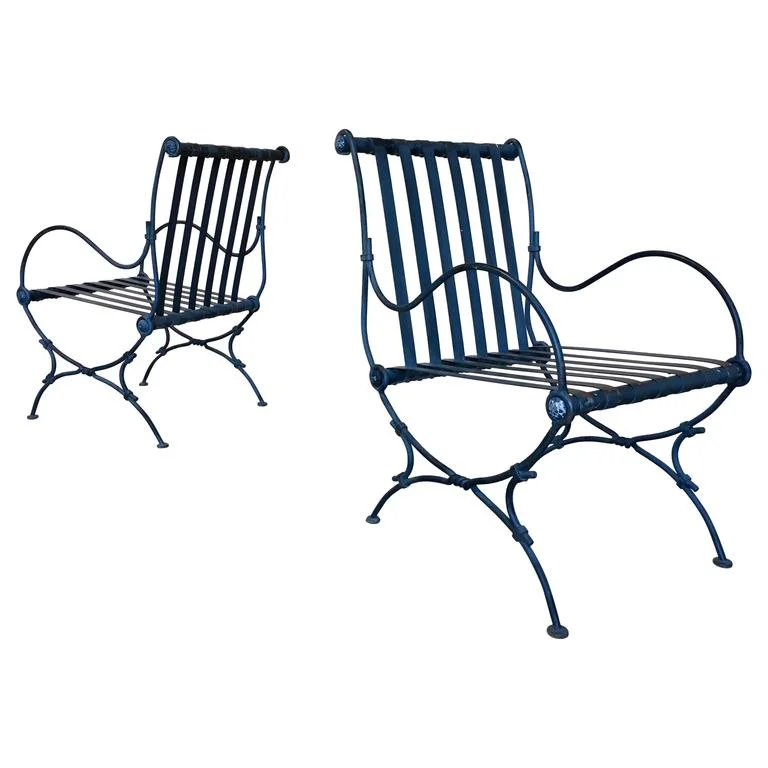 Pair of Forged Iron Garden Chairs
