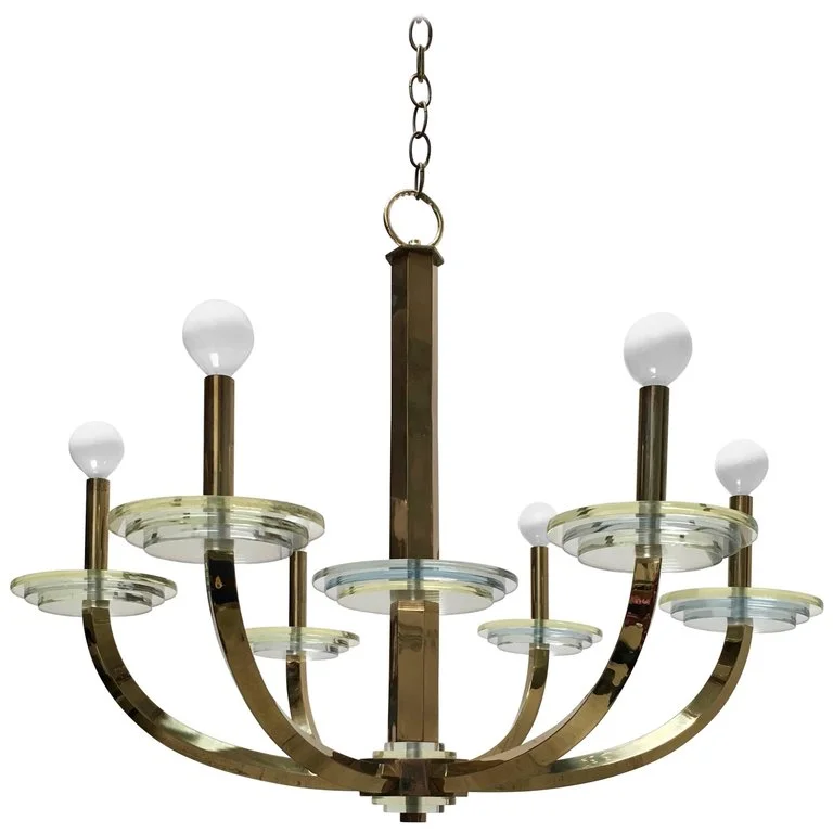 20th Century Brass and Lucite Chandelier