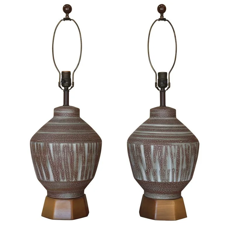 Pair of Mid-Century Salt Glaze Lamps