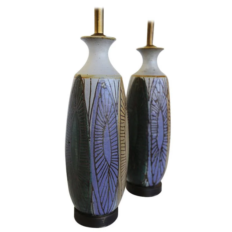 Pair of Ceramic Lamps by Raul Coronel