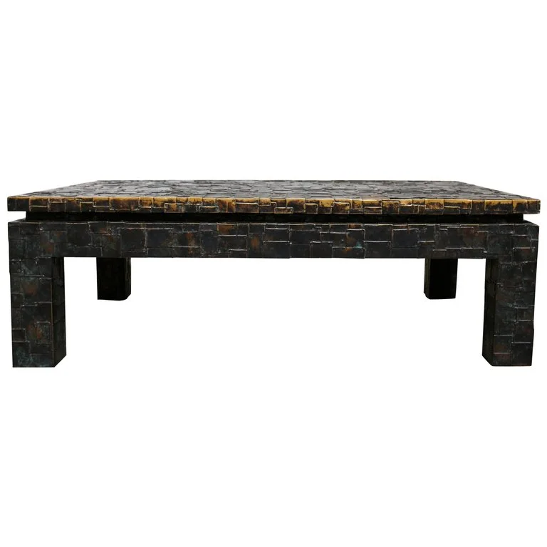 Brutalist Brass-Clad Coffee Table by Maitland-Smith