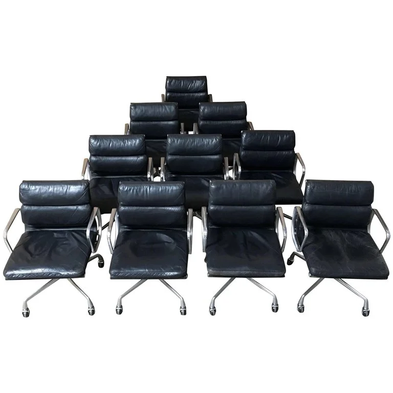 Set of Ten Eames for Herman Miller Black Soft Pad Management Chairs