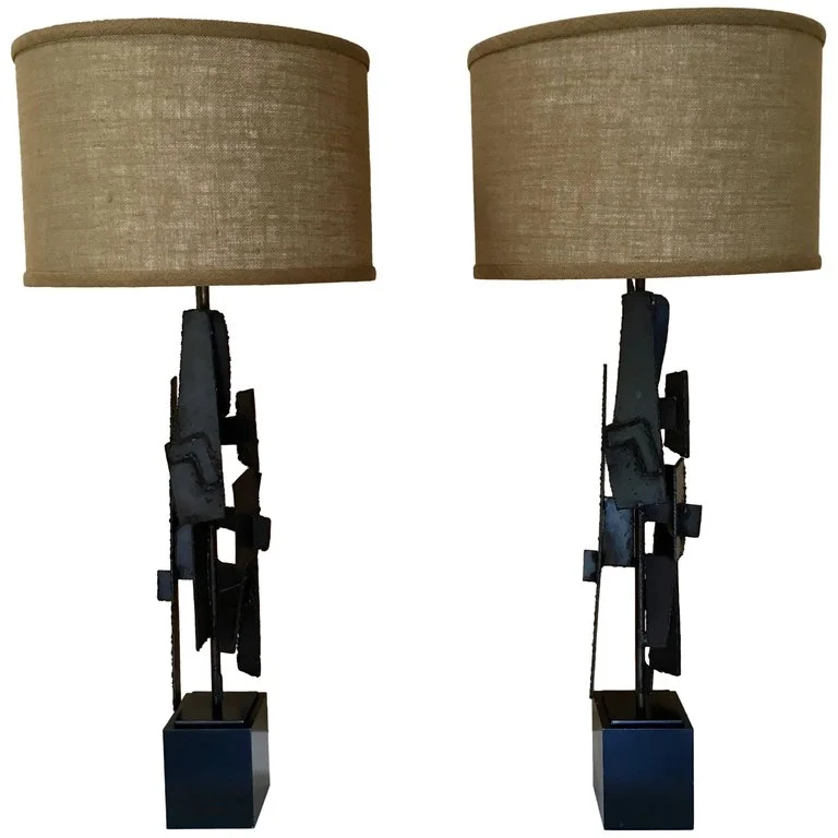 Pair of Sculptural Torch Cut Lamps by Harry Balmer
