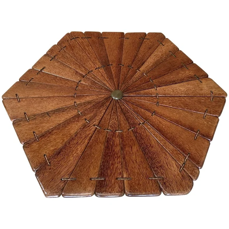 20th Century Palm Wood and Leather Coffee Table