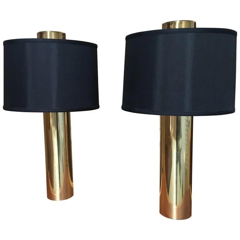 Pair of Modernist Brass Column Lamps