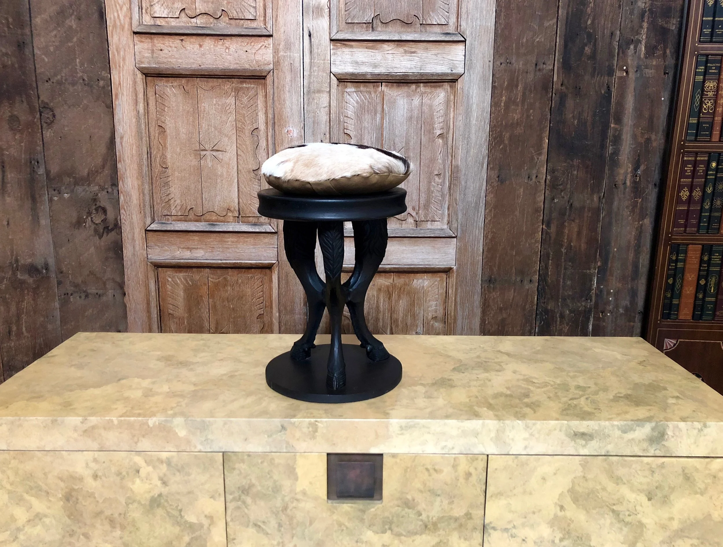 Carved Wood Cloven Hooved Stool/Table