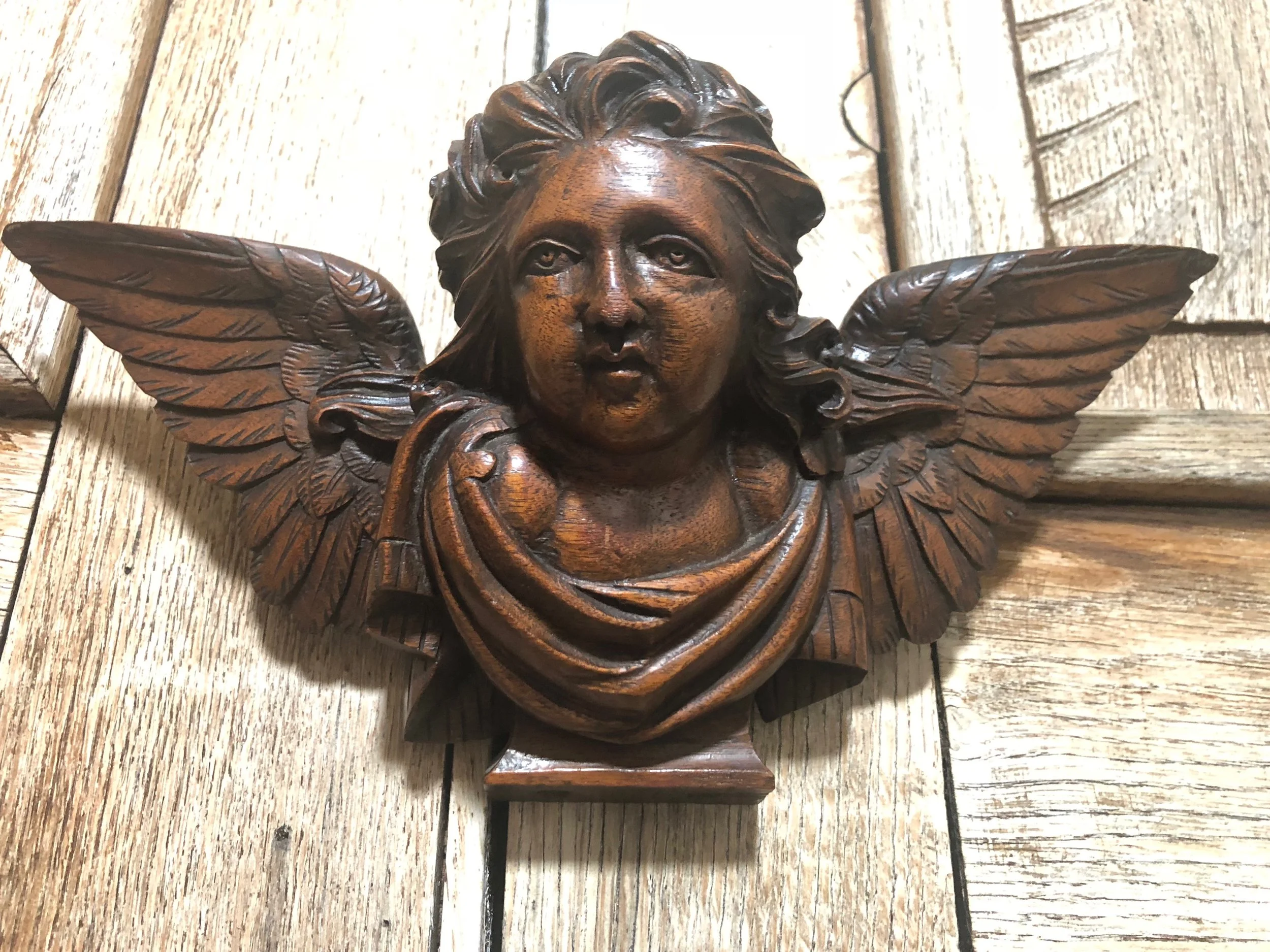 19th Century Wood Carved Cherub Angel