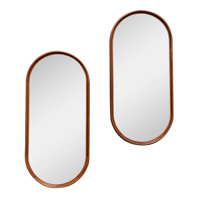 Danish Modern Teak Style Oval Wall Mirrors 