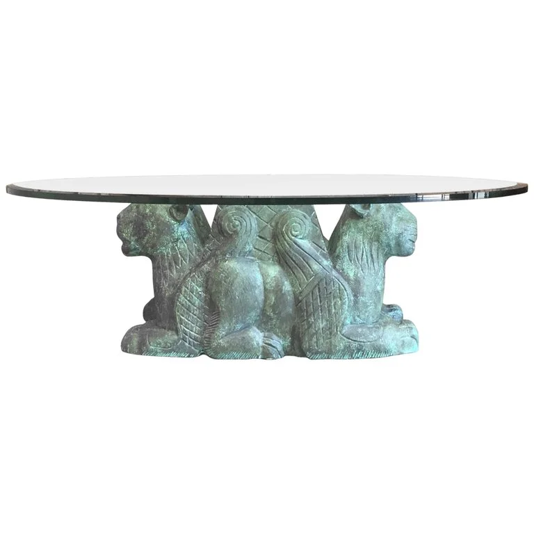 Carved Wood Lion Coffee Table