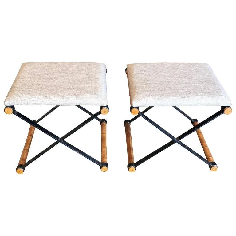 X Base Iron and Faux Bamboo Stools