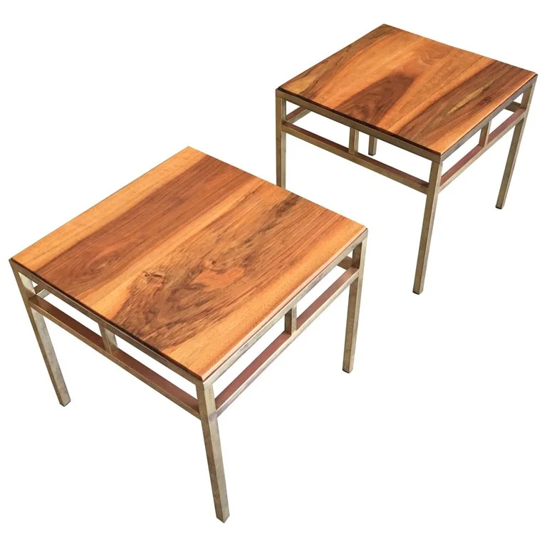 1970s Brass and Walnut End Tables