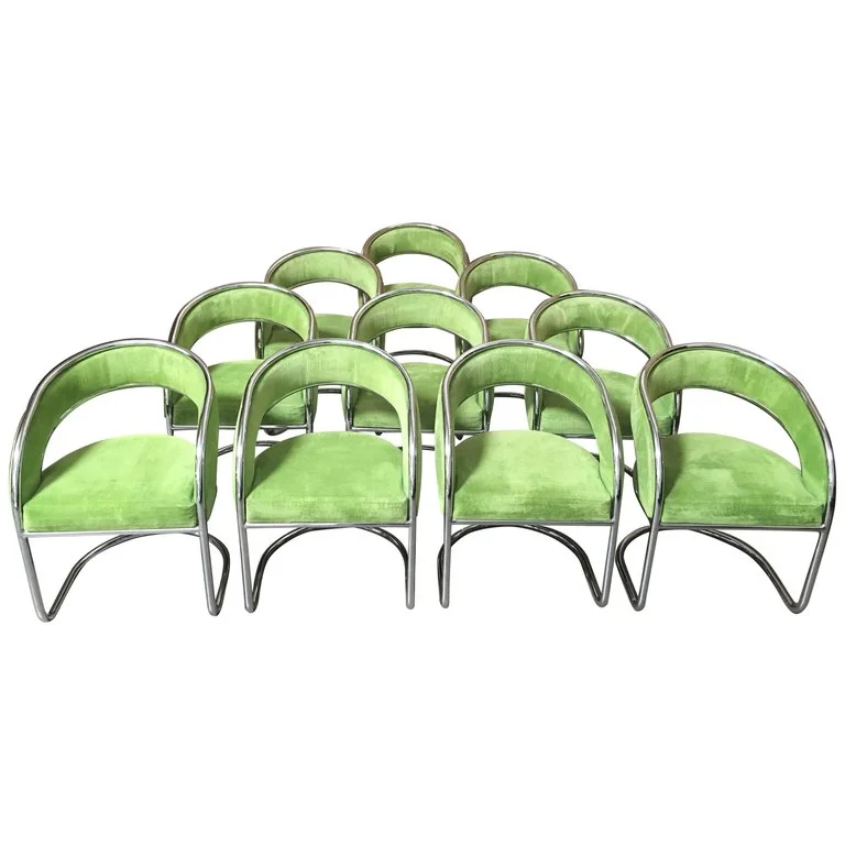 Cantilever Chrome Dining Chairs Set of Ten
