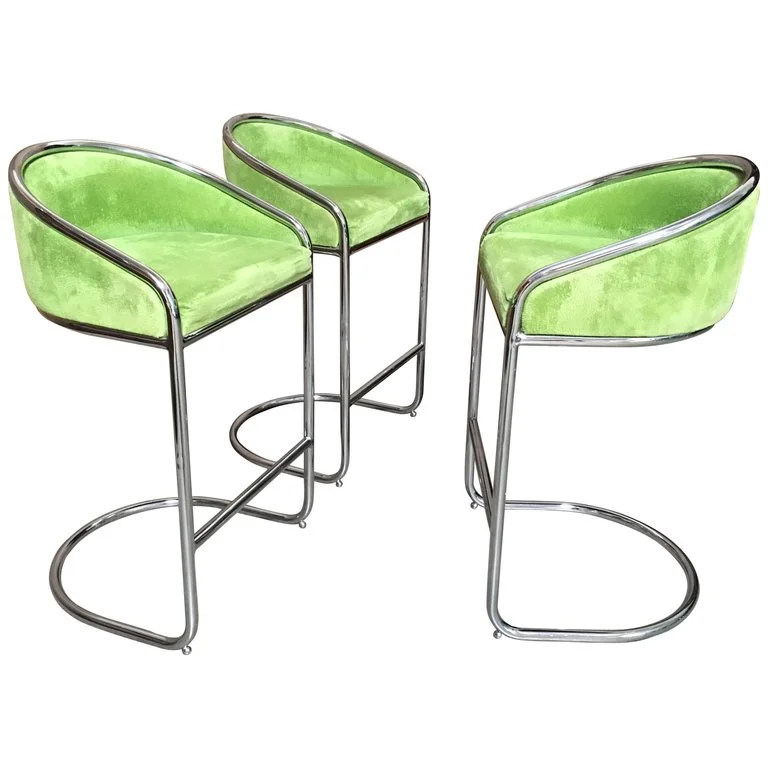 Cantilever Chrome Bar Stools Set of Three
