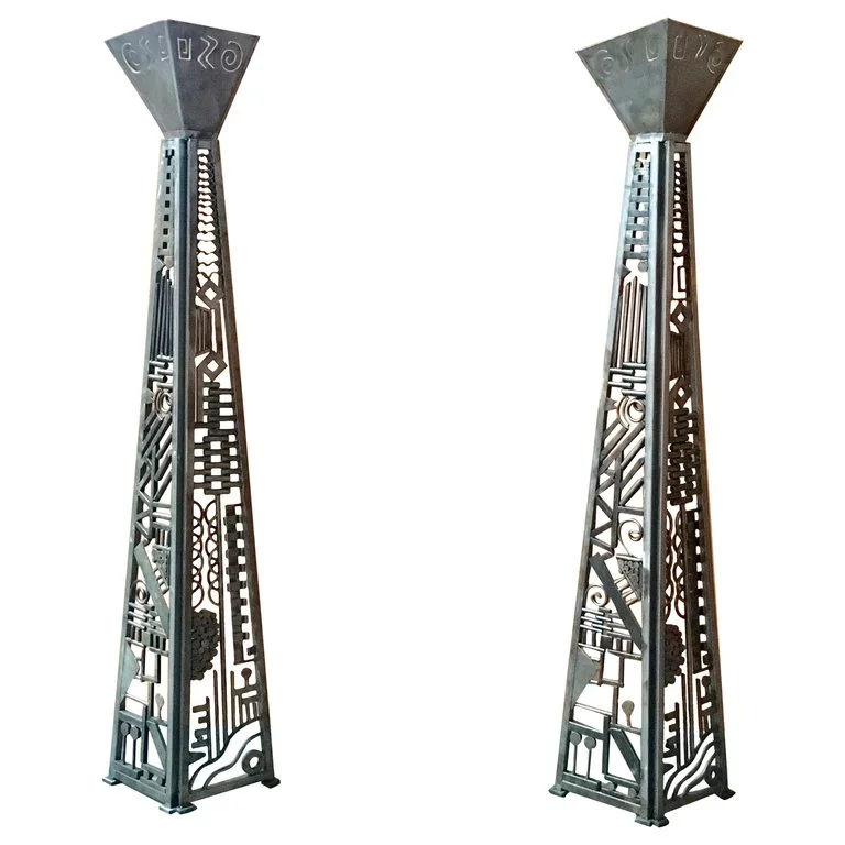 Massive Modernist Steel Torchere a Pair