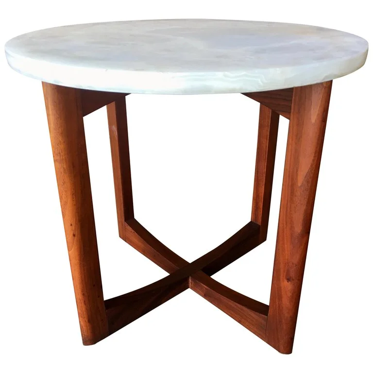 Midcentury Walnut and Onyx Side Table