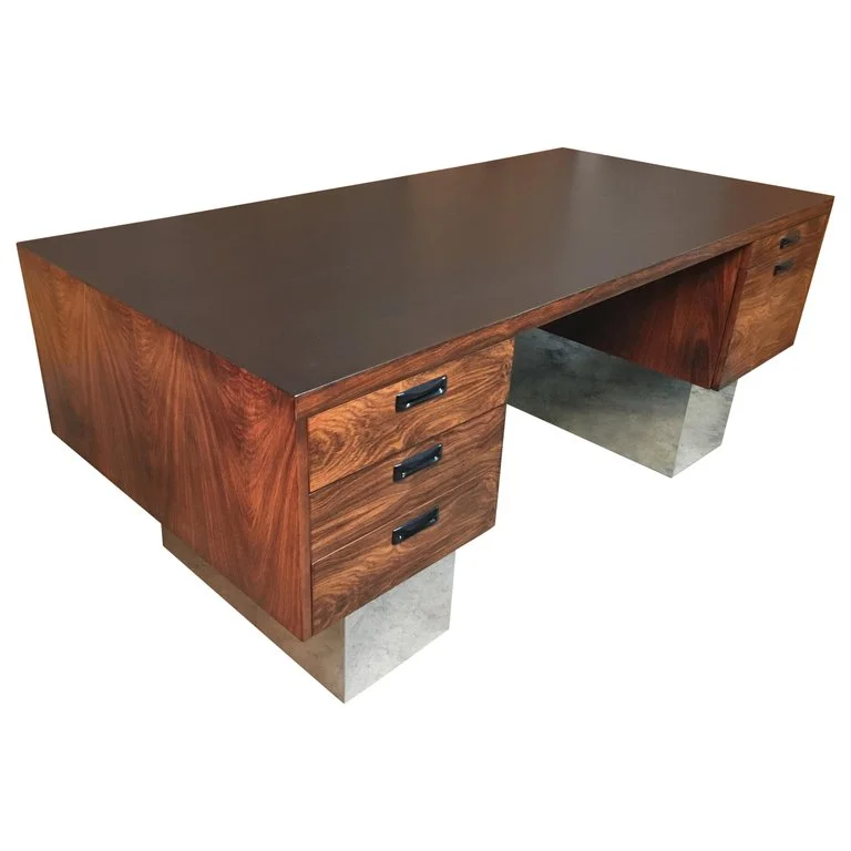 Rosewood and Chrome Desk in the Style of Milo Baughman