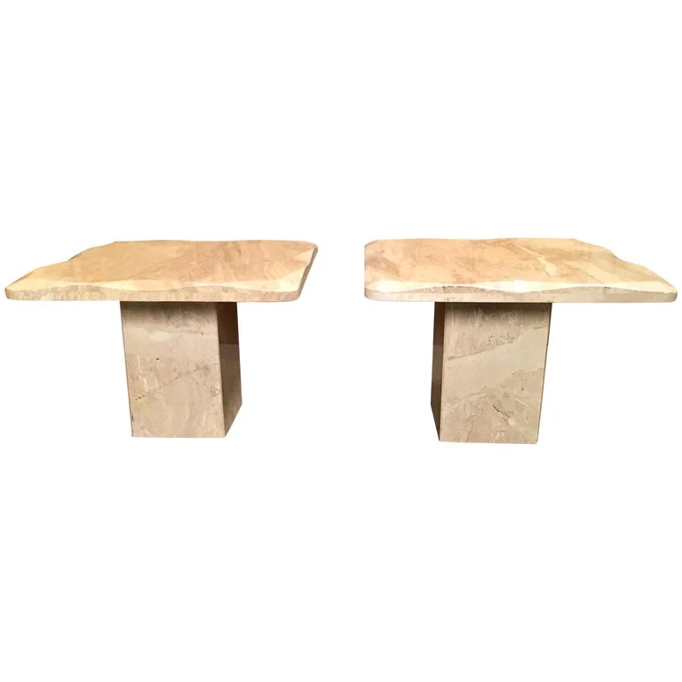 Pair of 1980s Sculpted Travertine End Tables