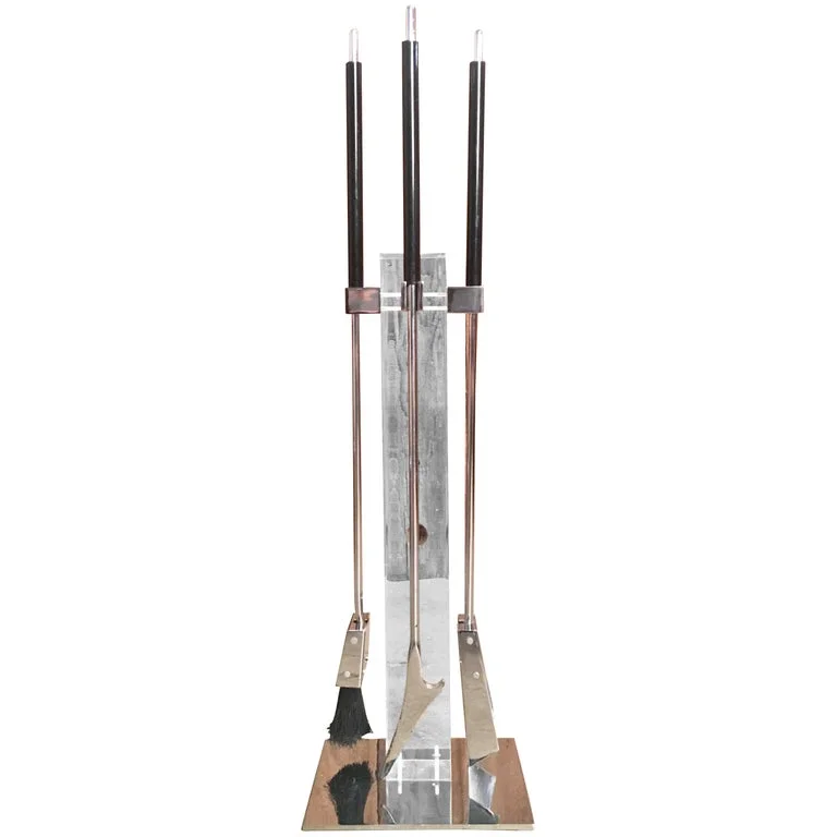 Modernist Chrome and Lucite Fireplace Tools Set By Alessandro Albrizzi