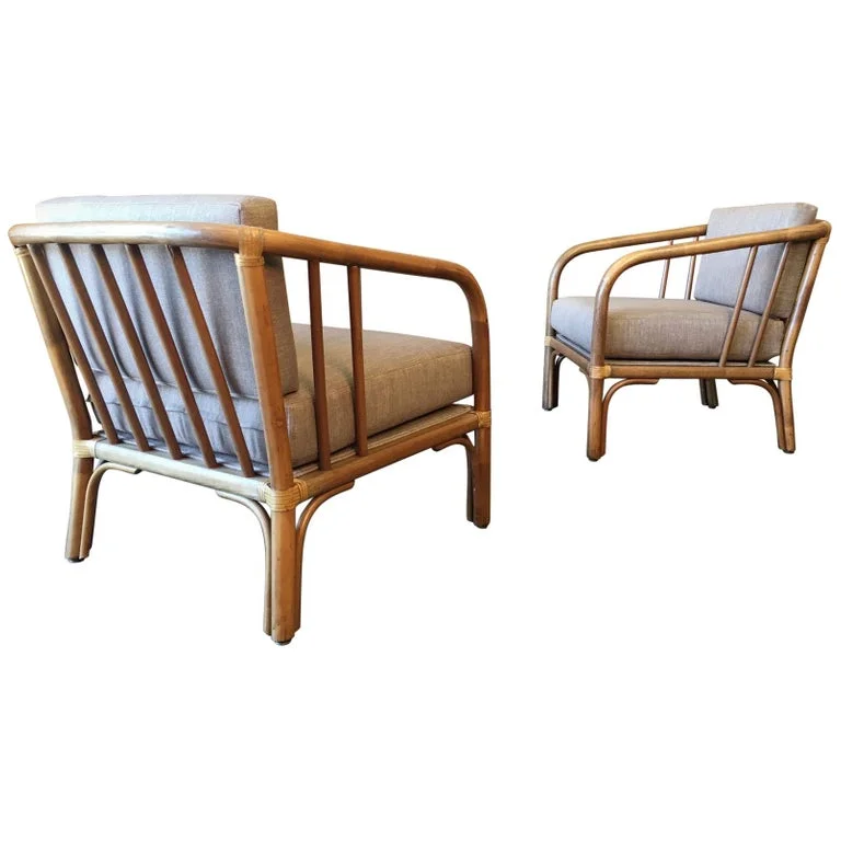 Italian Lounge Chairs in Beechwood and Rattan