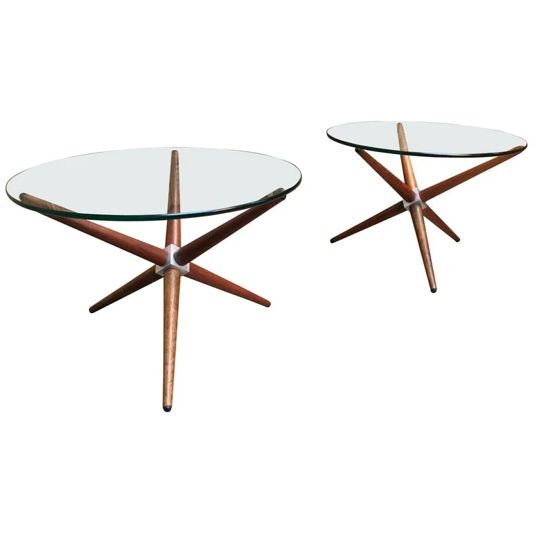 Midcentury Jax Style End Tables of Walnut and Aluminum
