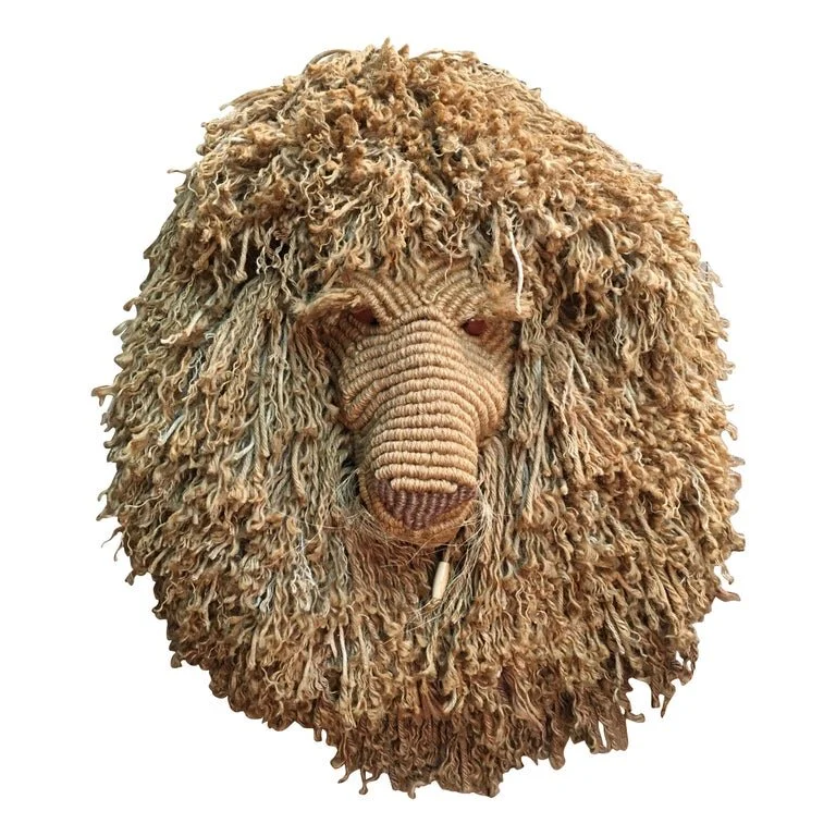 Large Fiber Art Macrame Lion Head by Judee Du-Bourdieu