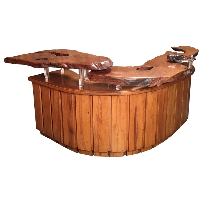 Live Edge Burl Wood Curved Bar