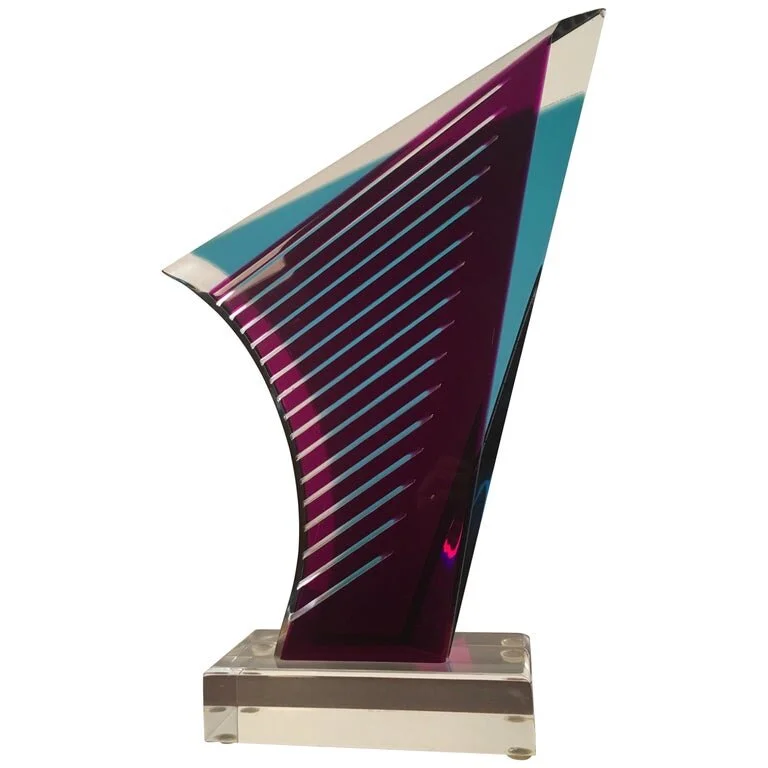 Maroon Wedge Lucite Sculpture by Shlomi Haziza