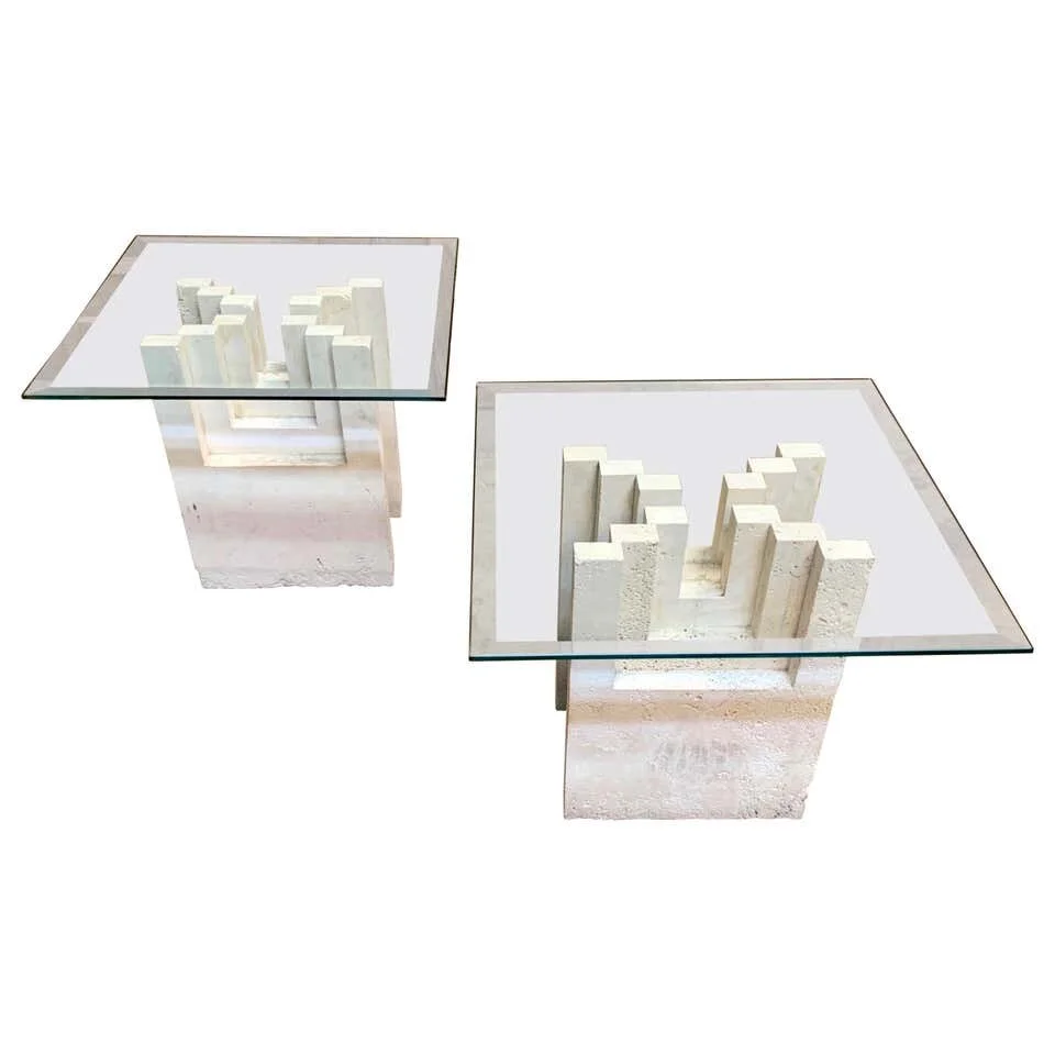 Pair of Modernist Travertine Table Bases