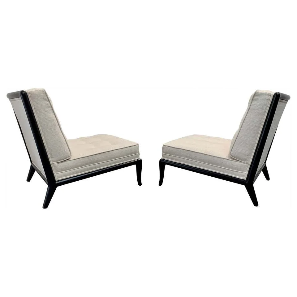 Pair of Ebonized Lounge Chairs in the Style of Robsjohn-Gibbings