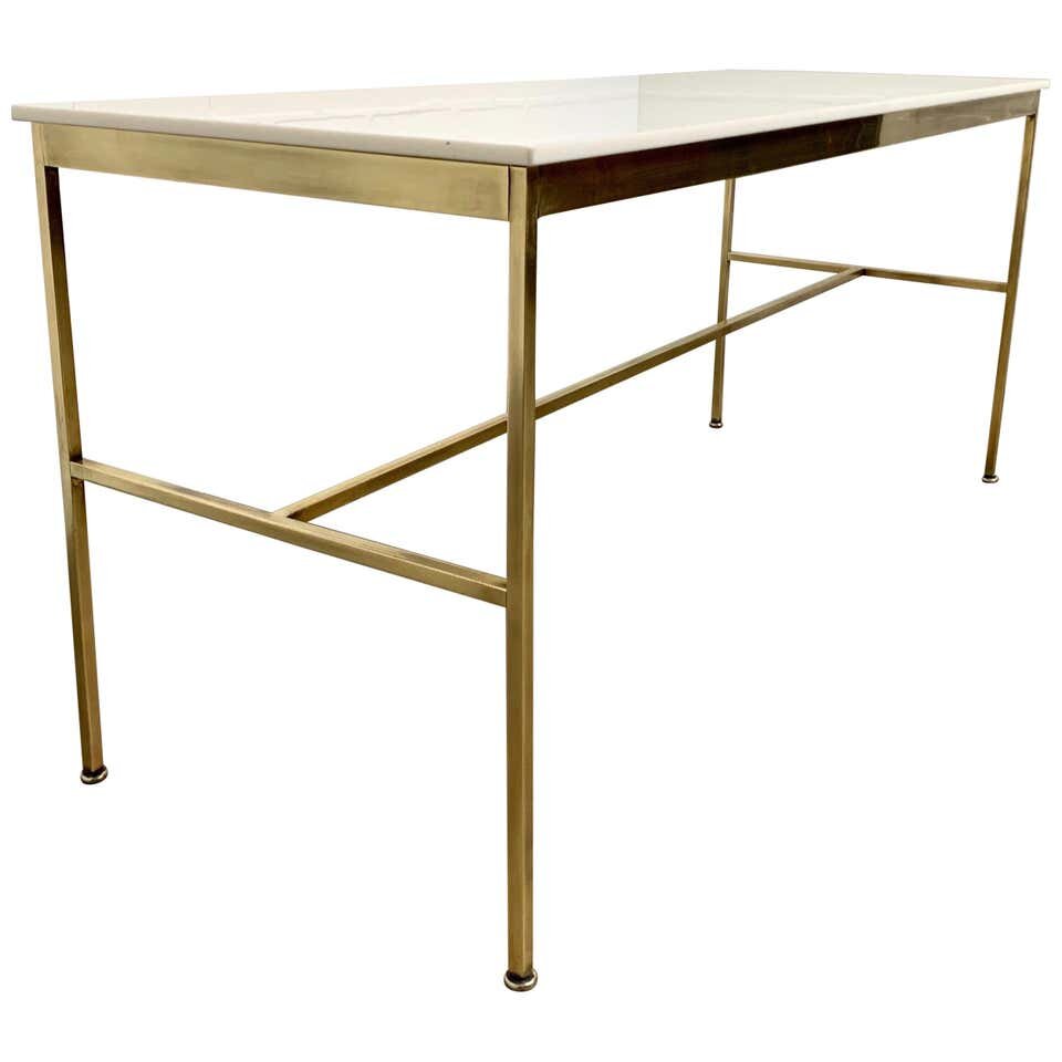 Brass and Vitrolite Console Table by Paul McCobb