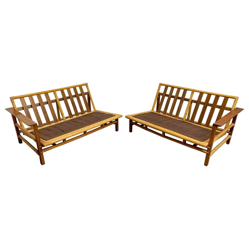 Vintage Ficks Reed Sectional Sofas Walnut with Rattan