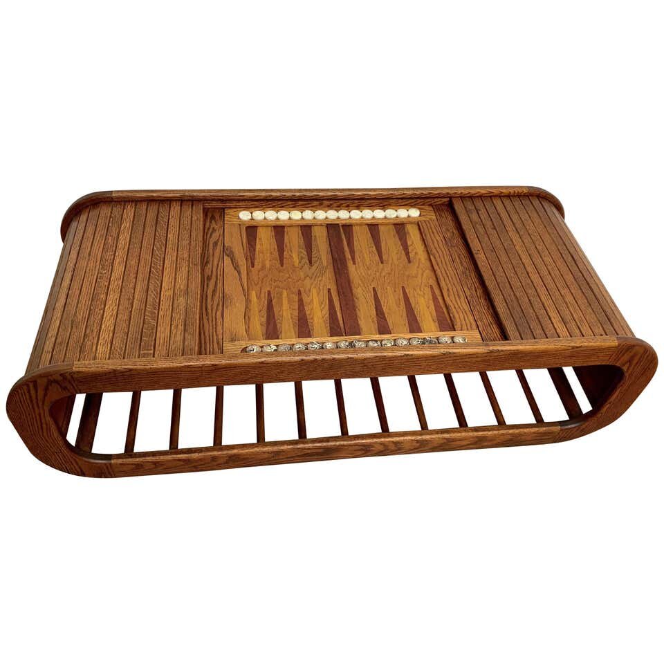 1970s Backgammon Coffee Table with Tambour Top