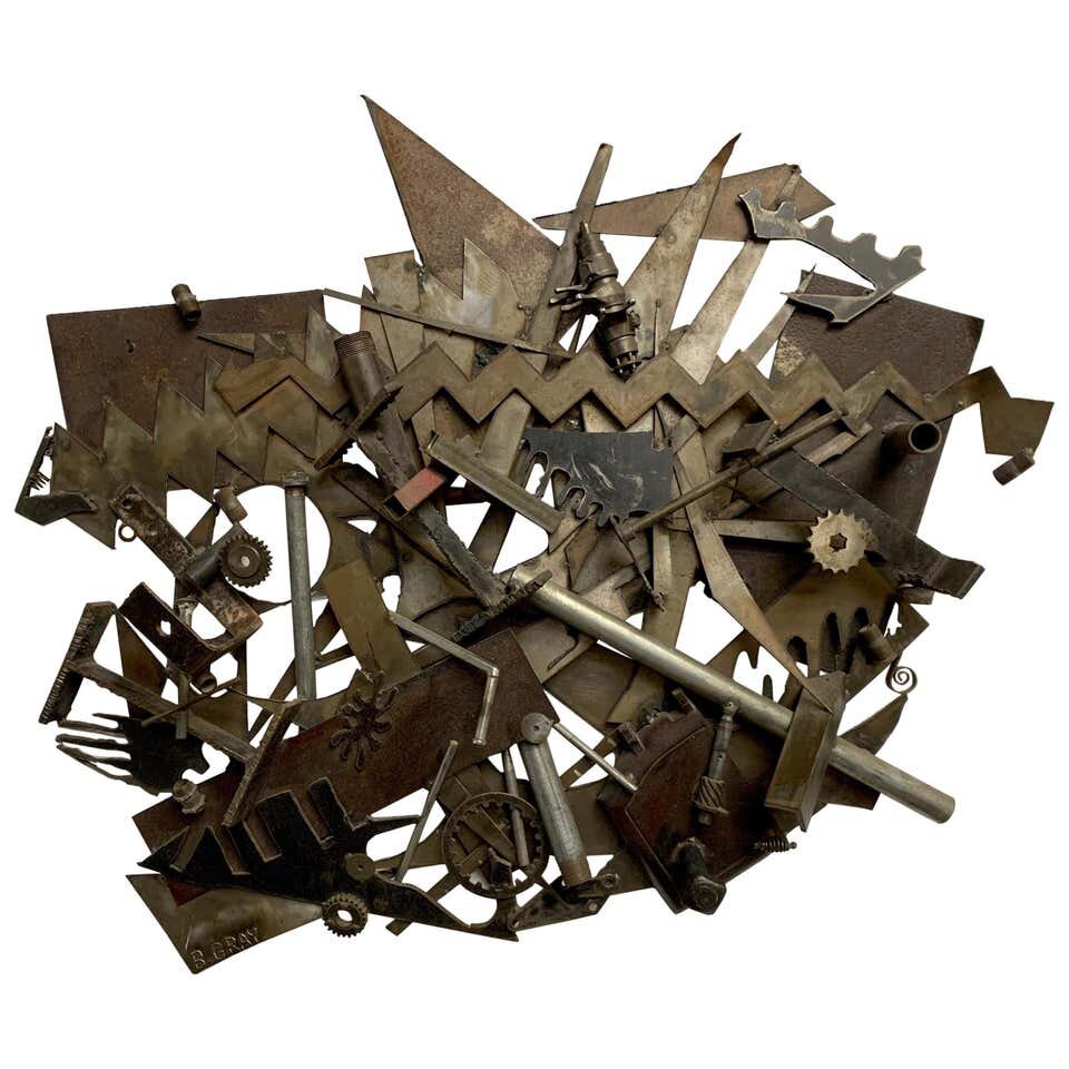 Steel Found Objects Brutal Wall Sculpture by Bruce Gray