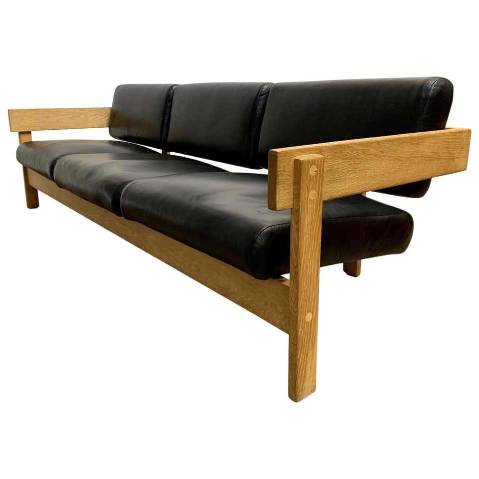 White Oak with Black Leather Sofa by Metropolitan