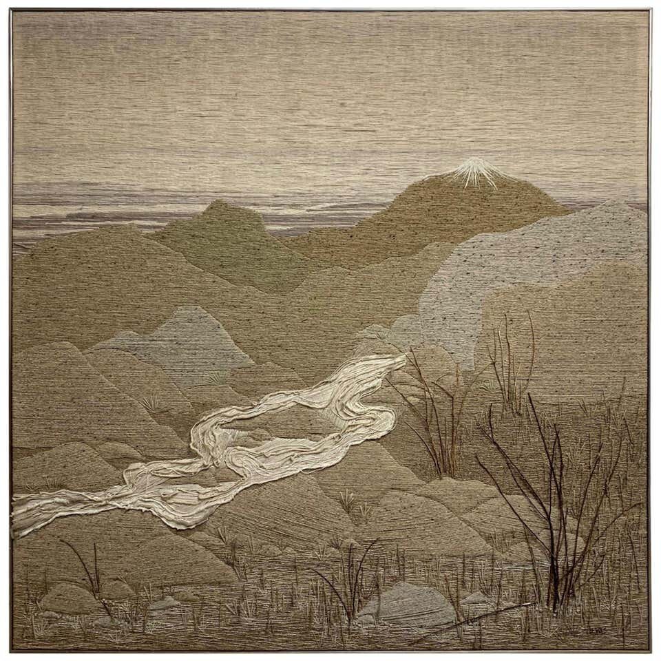 1980s Fiber Art Panel of California Desert "White Water" by Jay Lewis