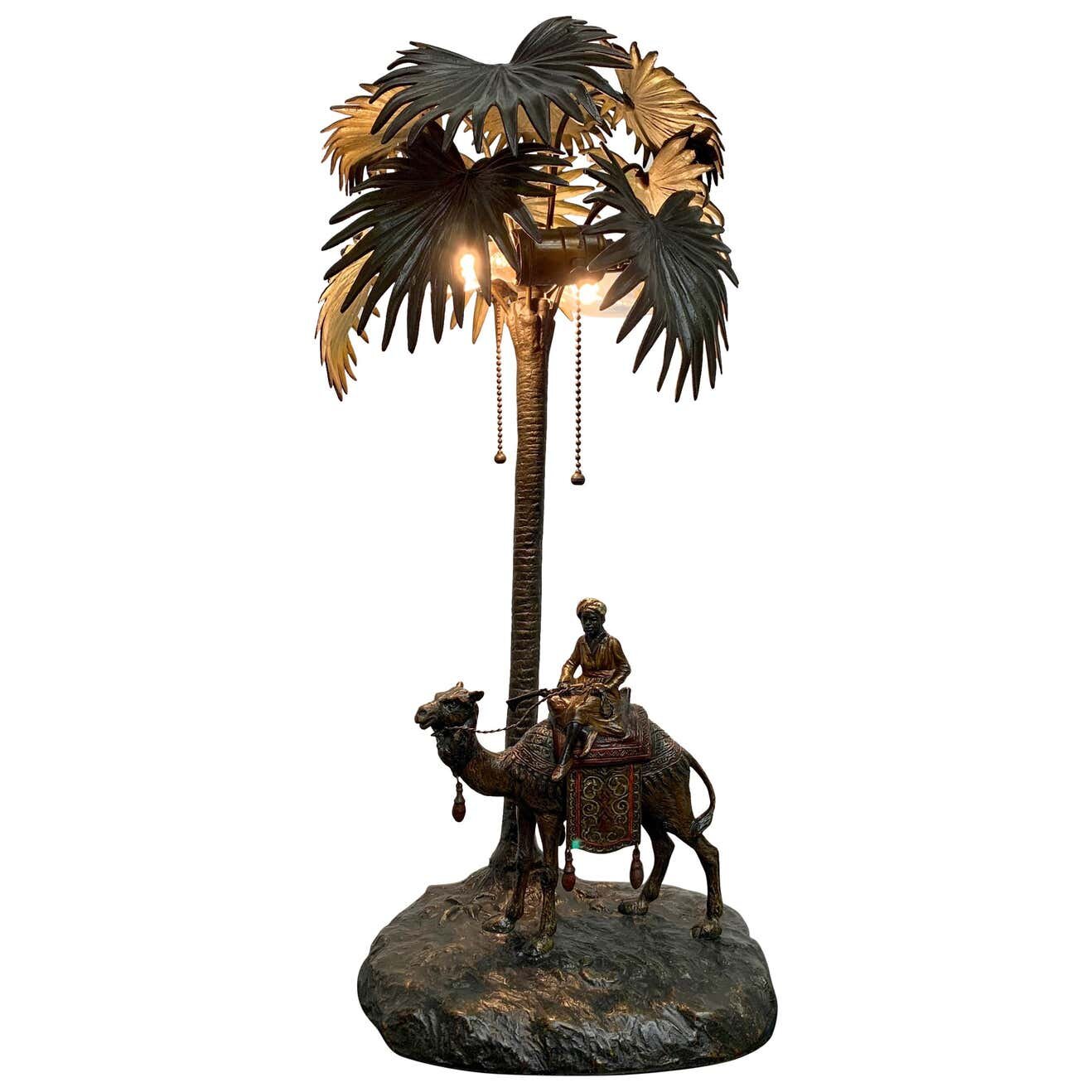 Austrian Cold Painted Bronze Orientalist Lamp Attributed to Bergman