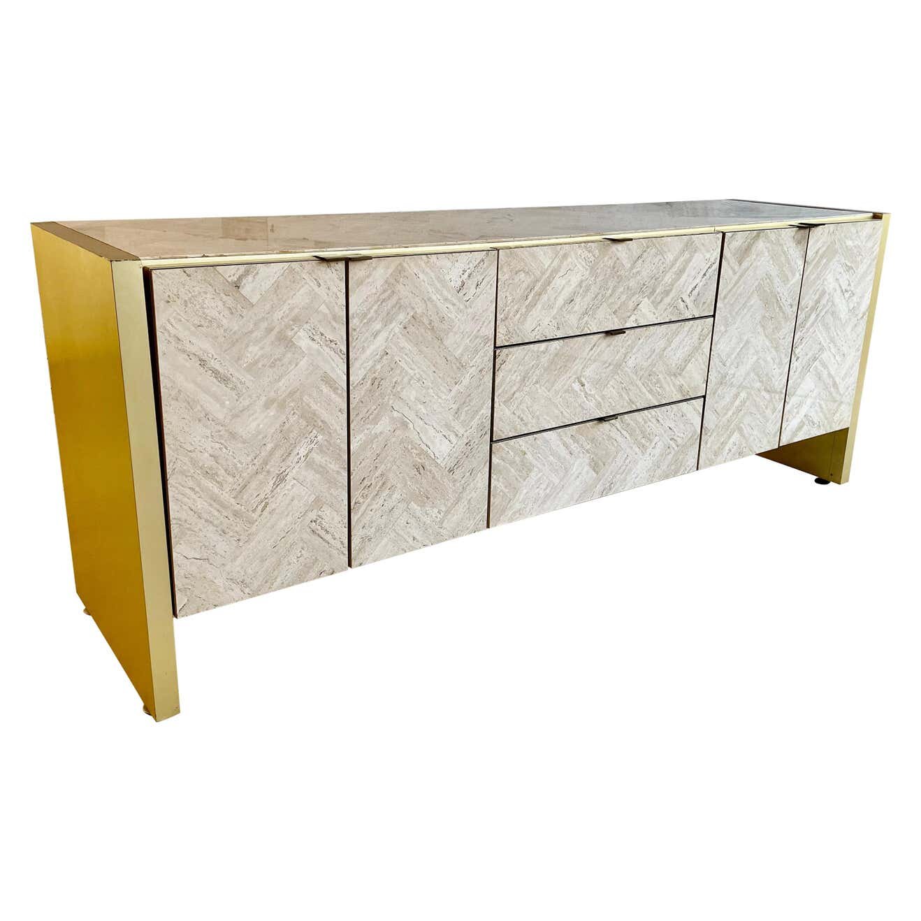 Ello Travertine and Brushed Brass Credenza