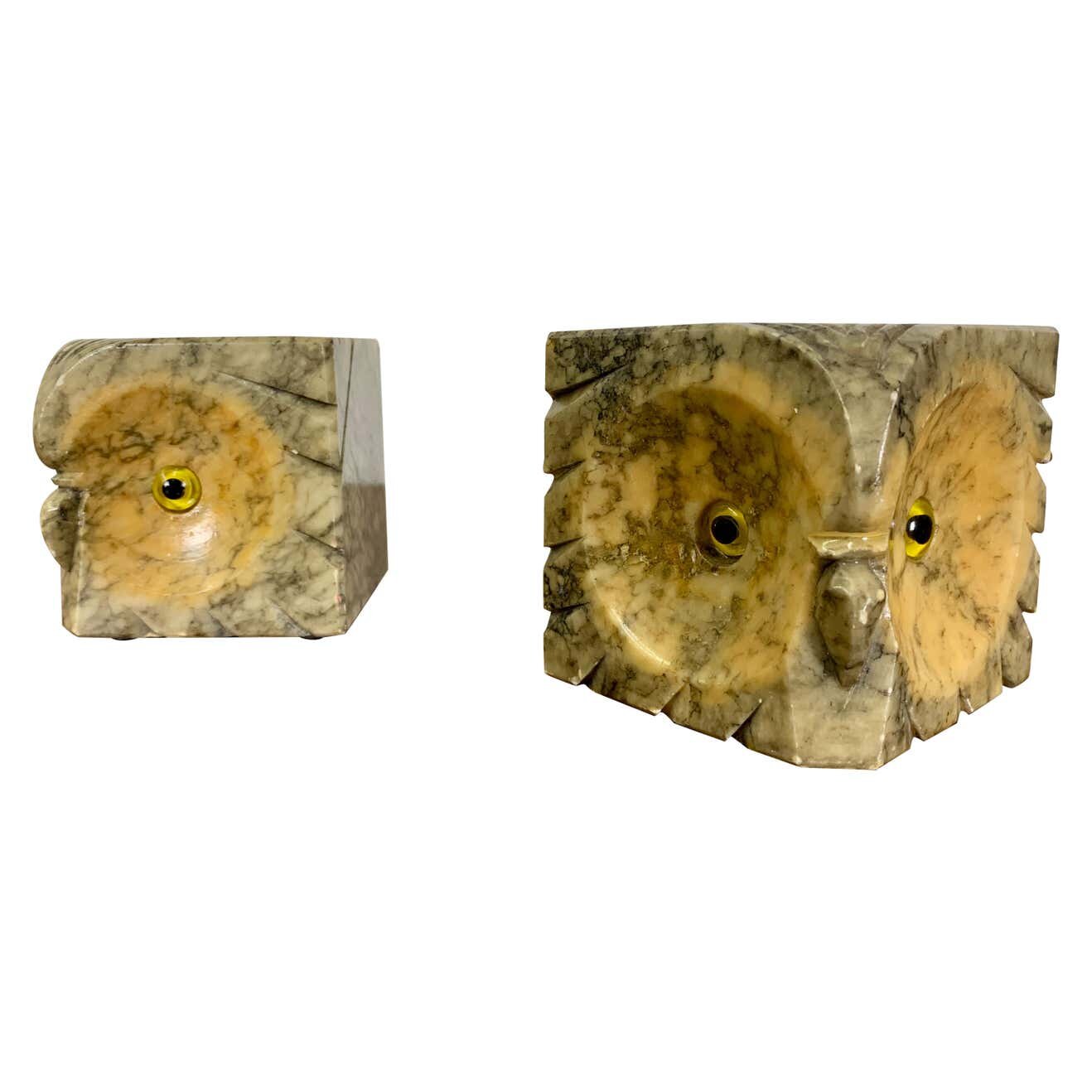 Italian Alabaster Owl Bookends