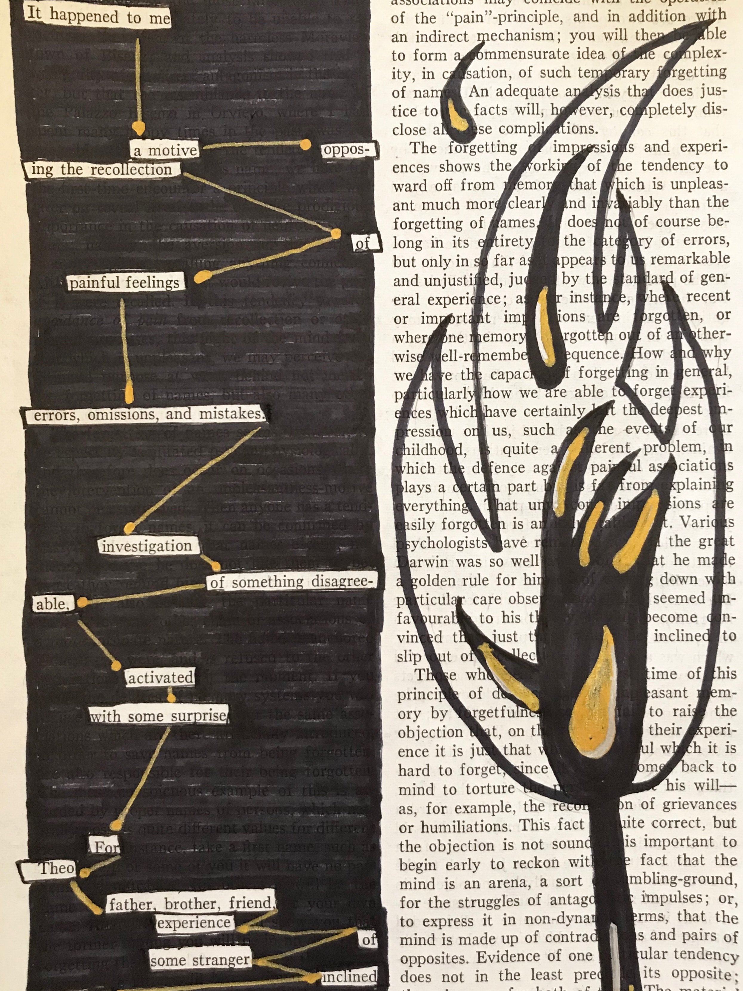 Blackout poetry for DIVE SMACK. For Theo, actually, who is so deeply wronged by his uncle in this book his revenge and subsequent downfall would make Hamlet proud. 

It happened to me.
A motive, opposing the recollection of painful feelings&mdash;
Er